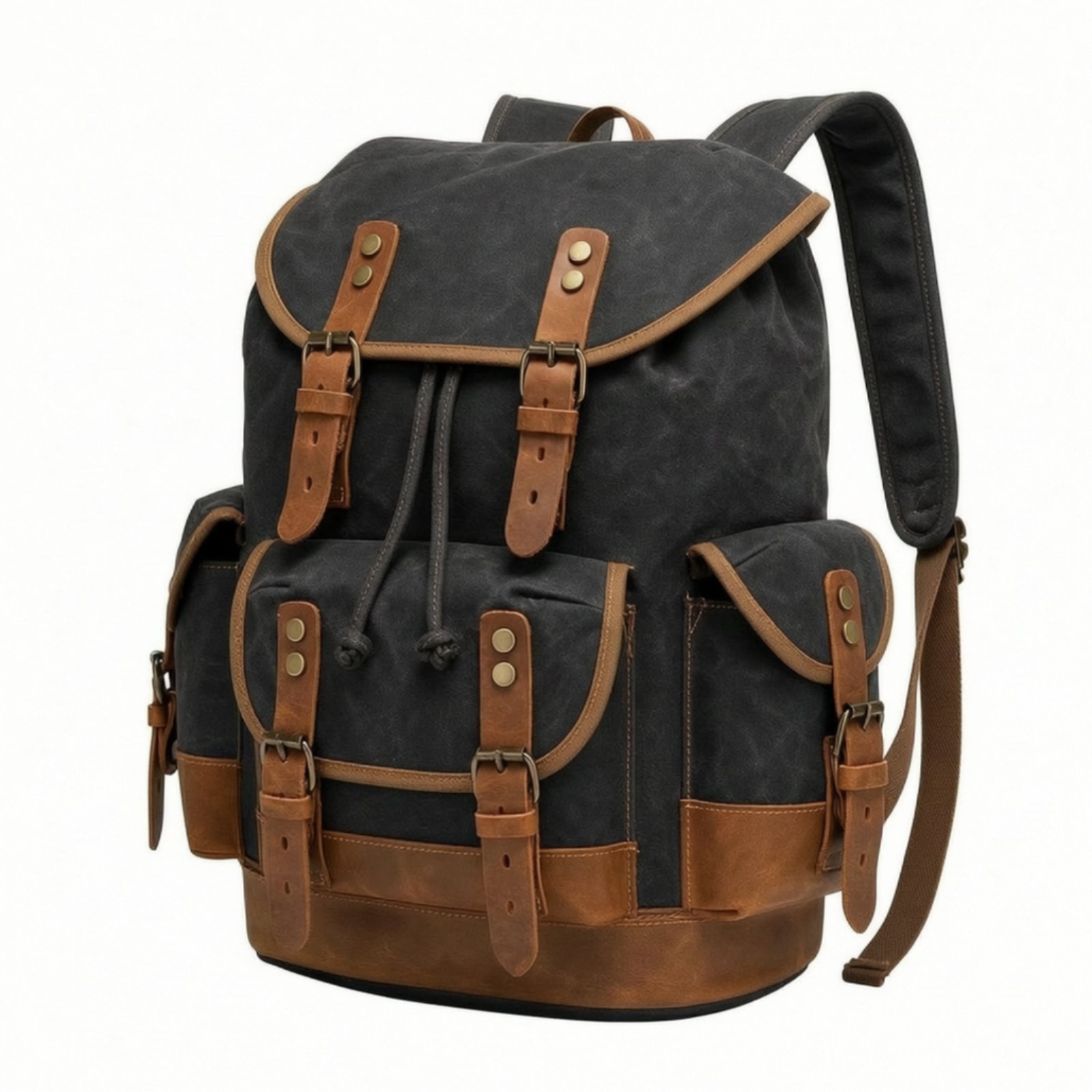 Waxed Canvas Backpack – Black, Light Brown