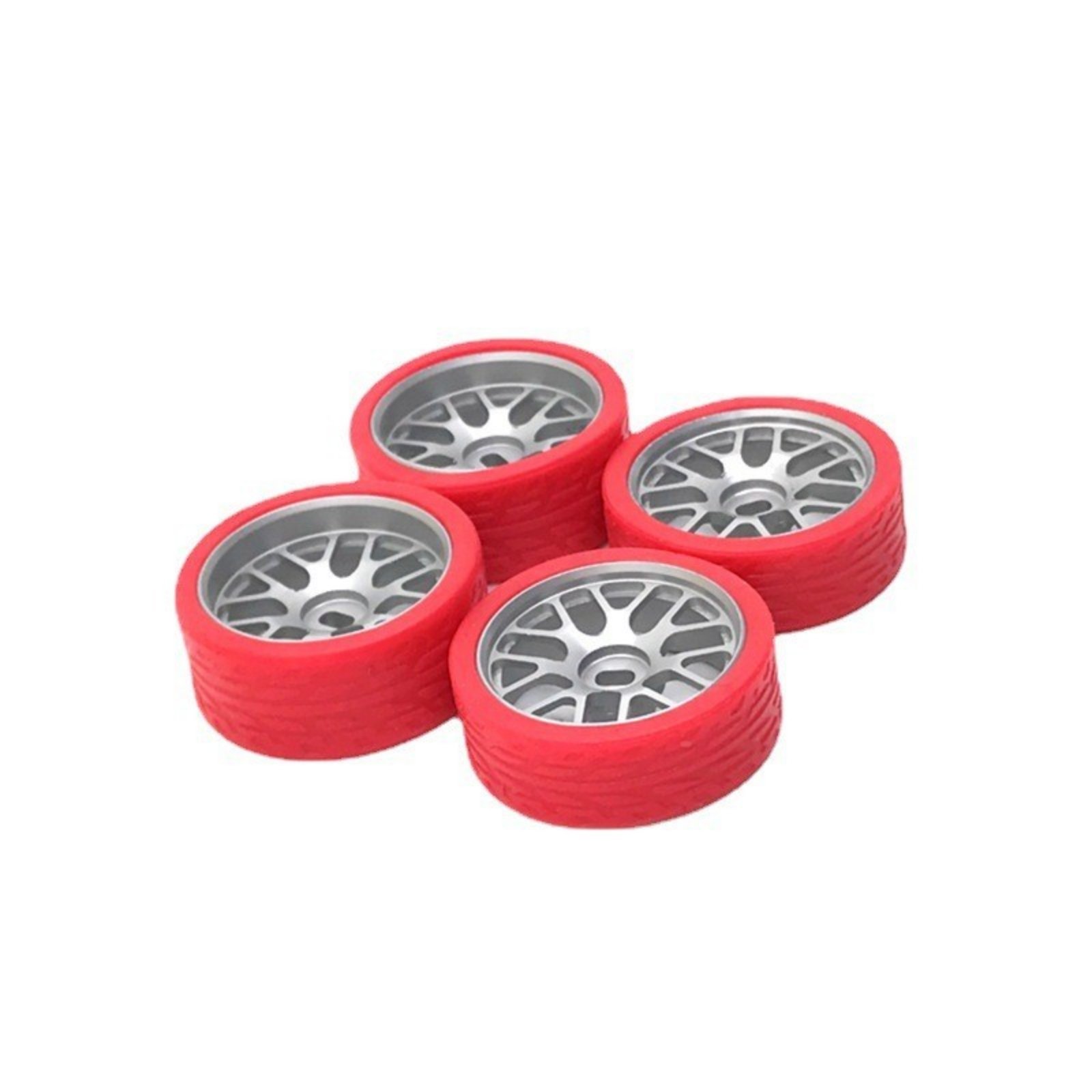 4-Piece RC Car Wheel with Treaded Tire 1:28 Scale