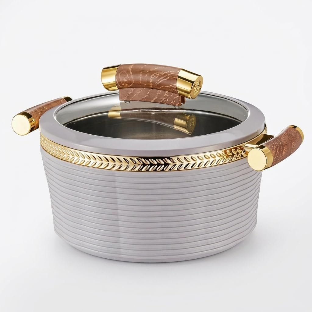 Striped Gold Rim Food Warmer Set