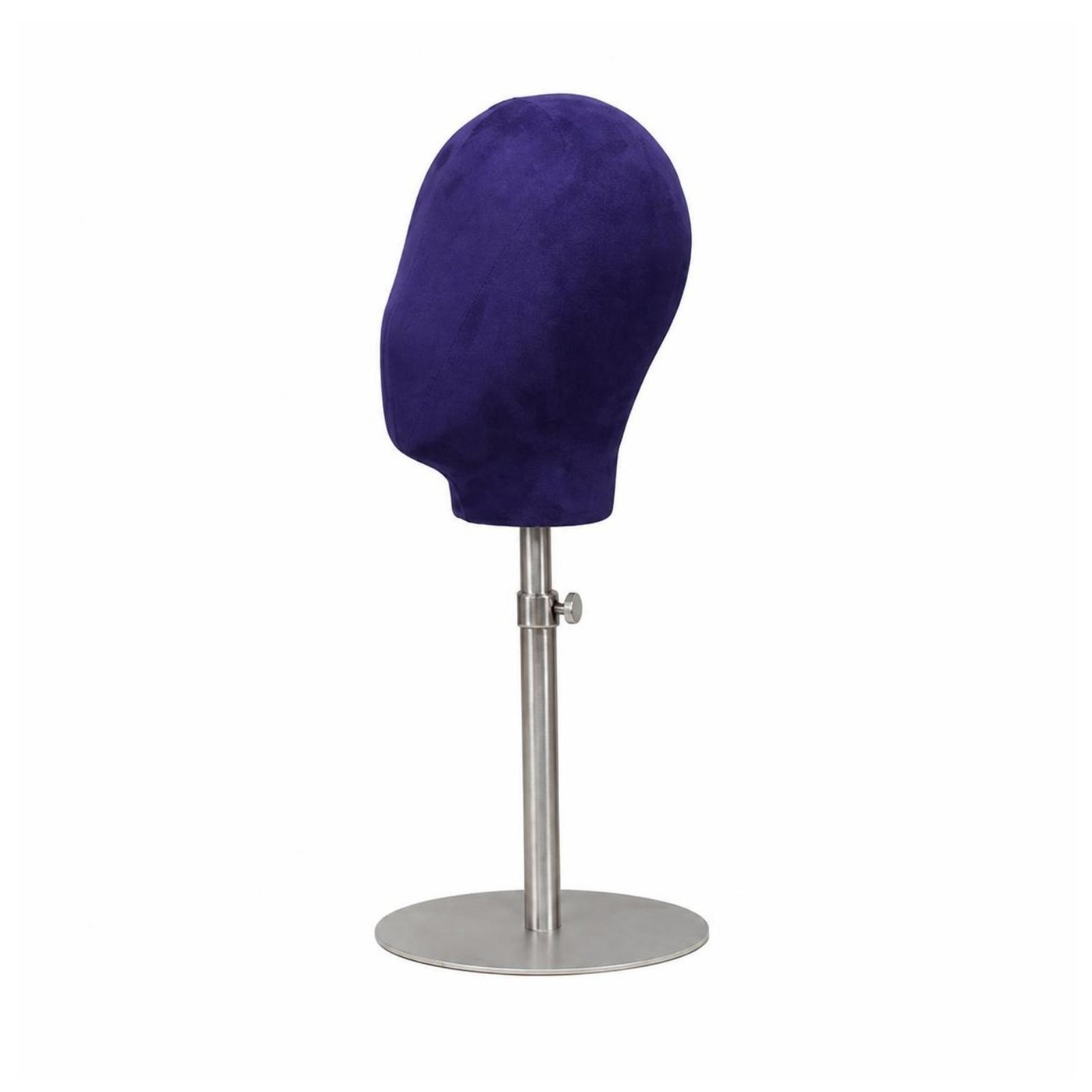 Mannequin Head with Stand – Purple Suede Stainless Base