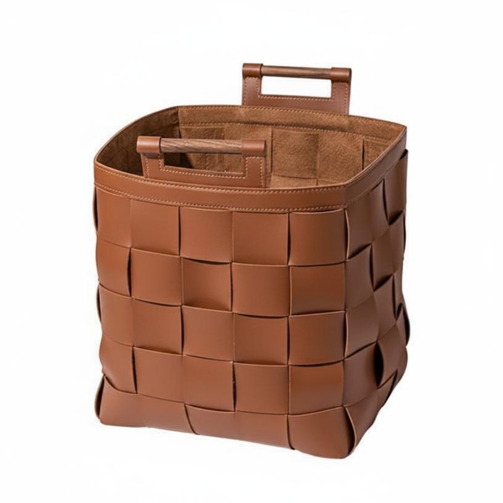 Woven PU Leather Storage Bin – Brown