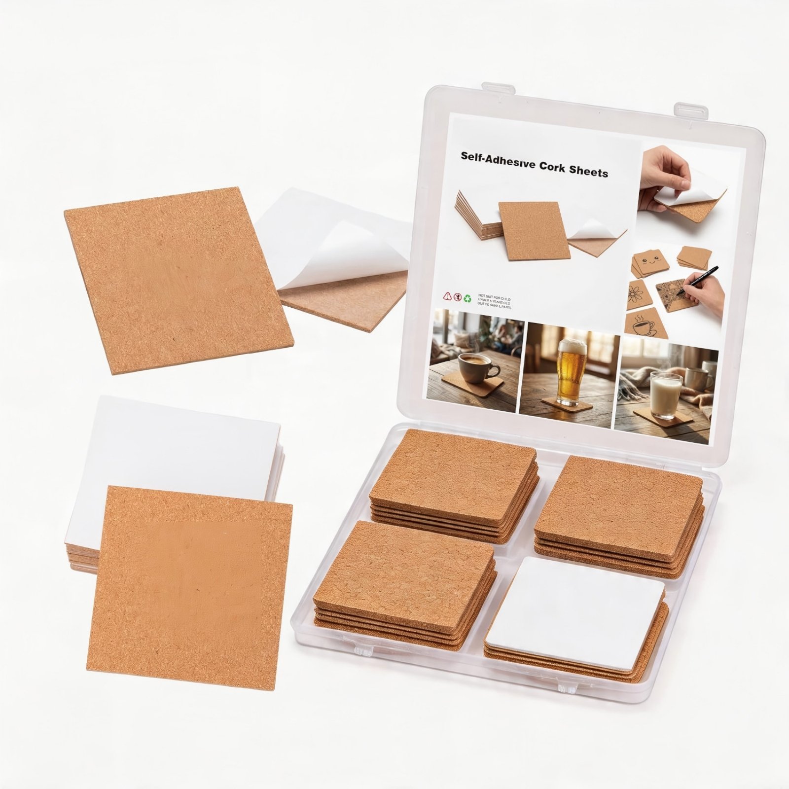 50-Piece Self Cork Tile 4 Inch Square
