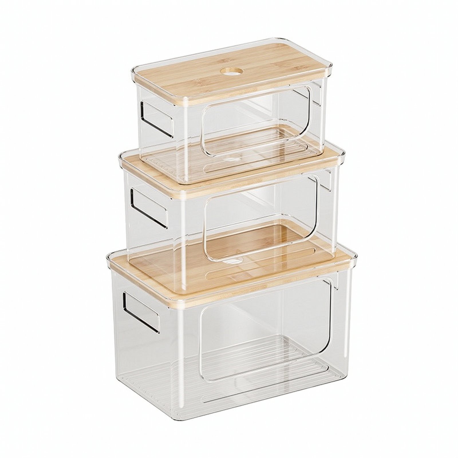 3-Piece Clear Storage Bins with Bamboo Lids