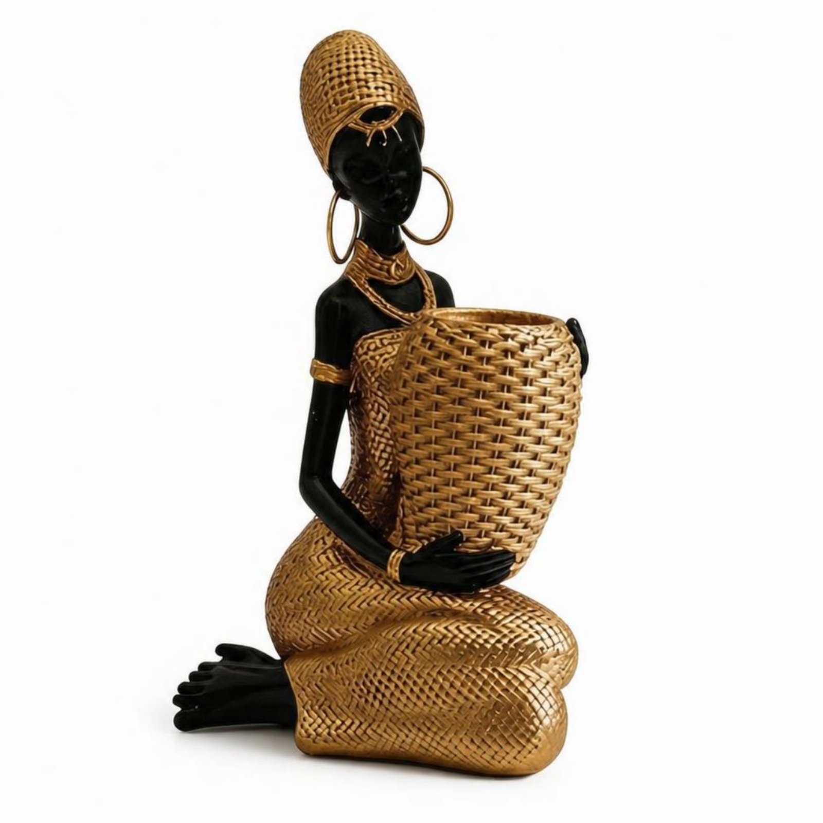 African Woman Statue with Bowl
