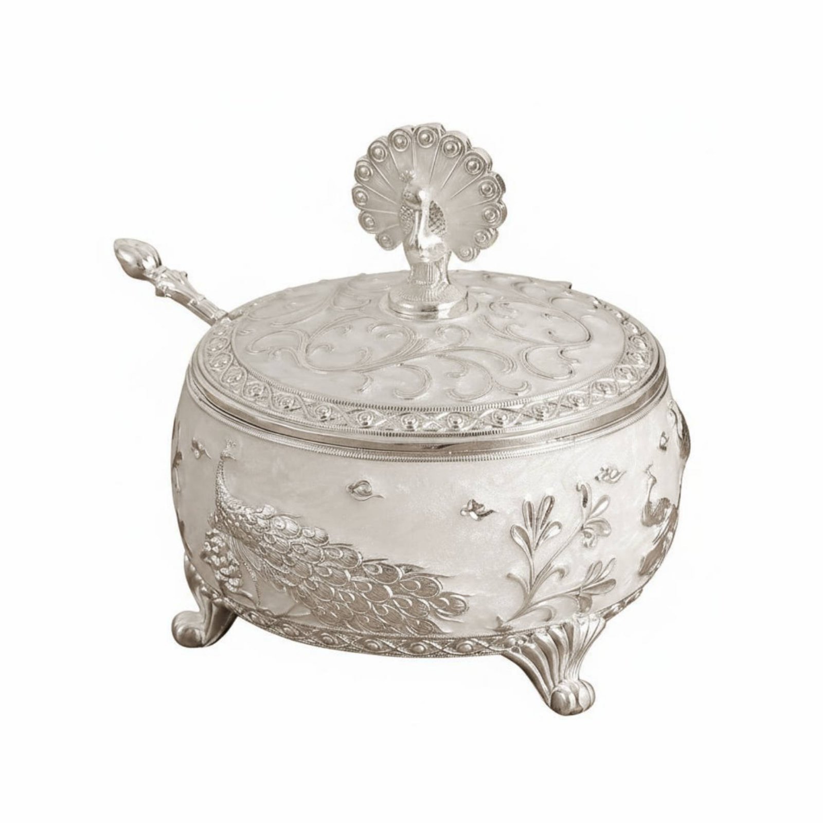 Peacock Pattern Sugar Bowl – Round