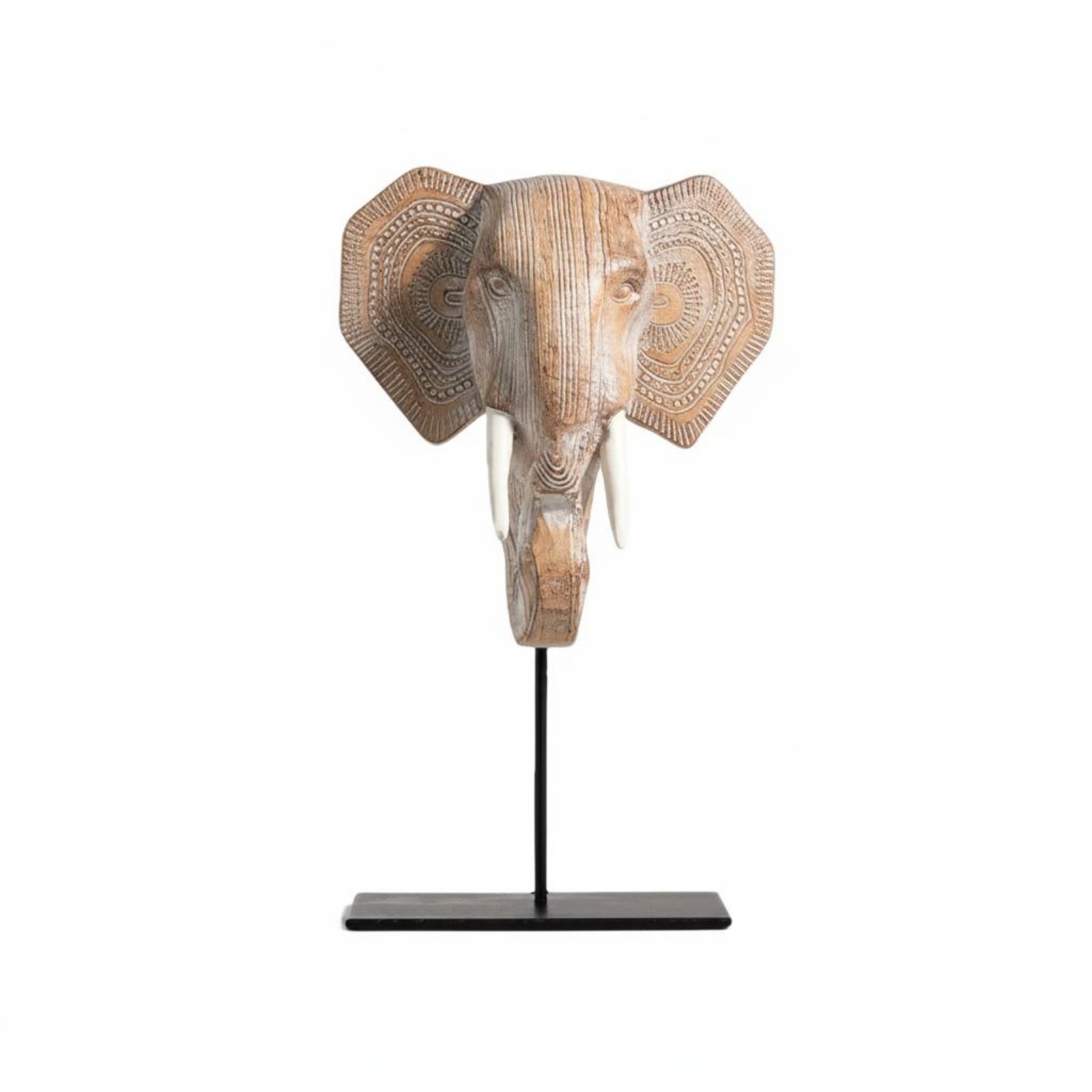 Elephant Head Sculpture Wood-Grain Finish