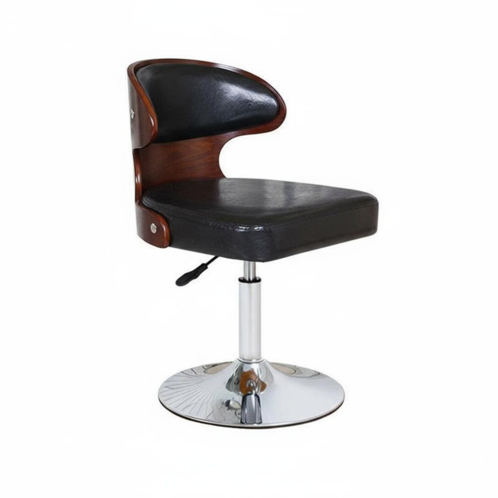 Armless Rolling Chair – Walnut Black Leather
