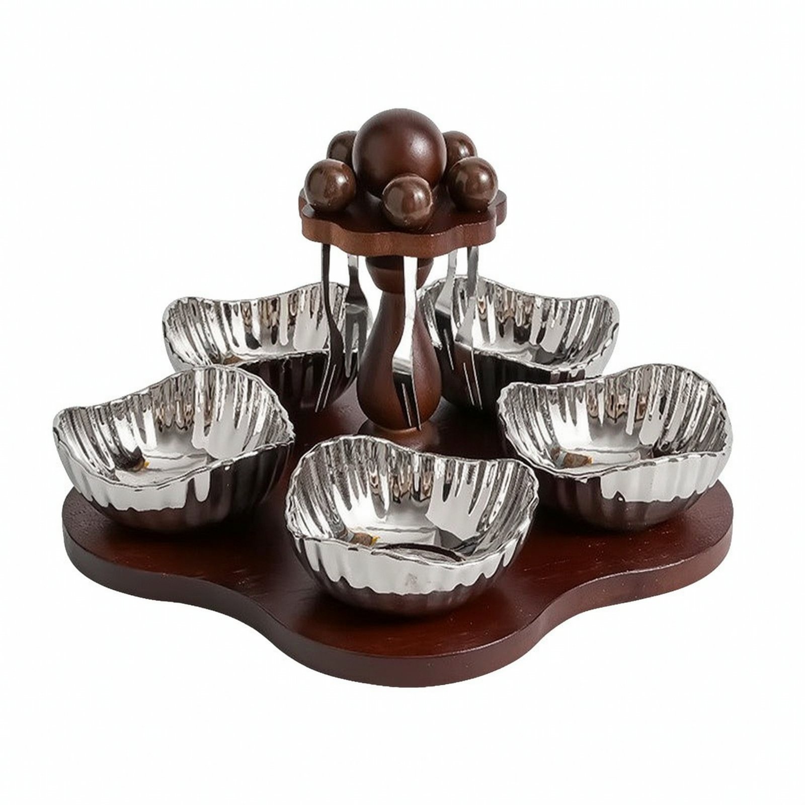 Ceramic Compartment Tray with Wood Base