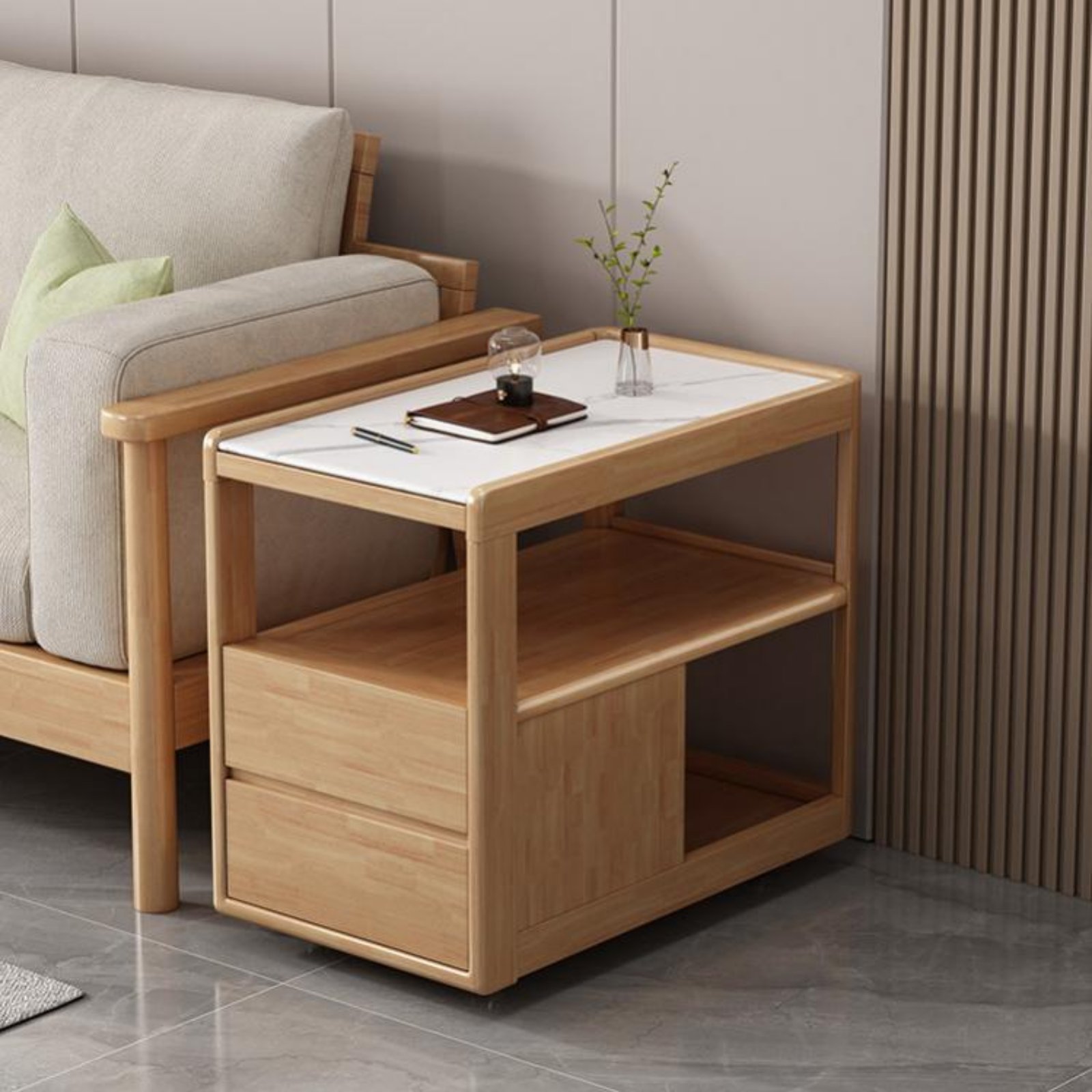 Rolling Drawer Cart with Stone Top