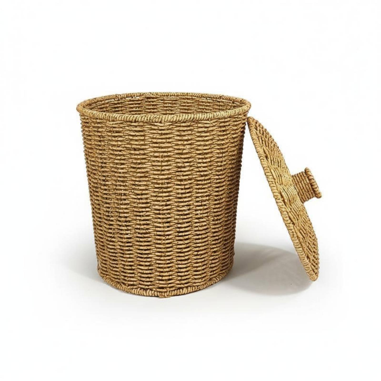 Lidded Rattan Waste Bin