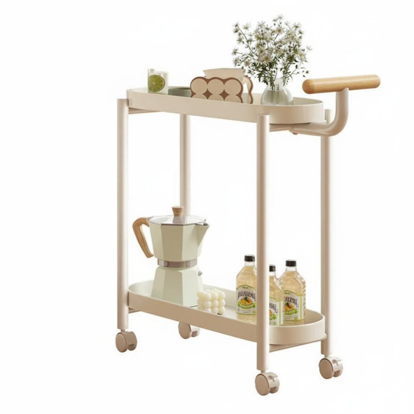 C-Shaped Rolling Table – Cream White