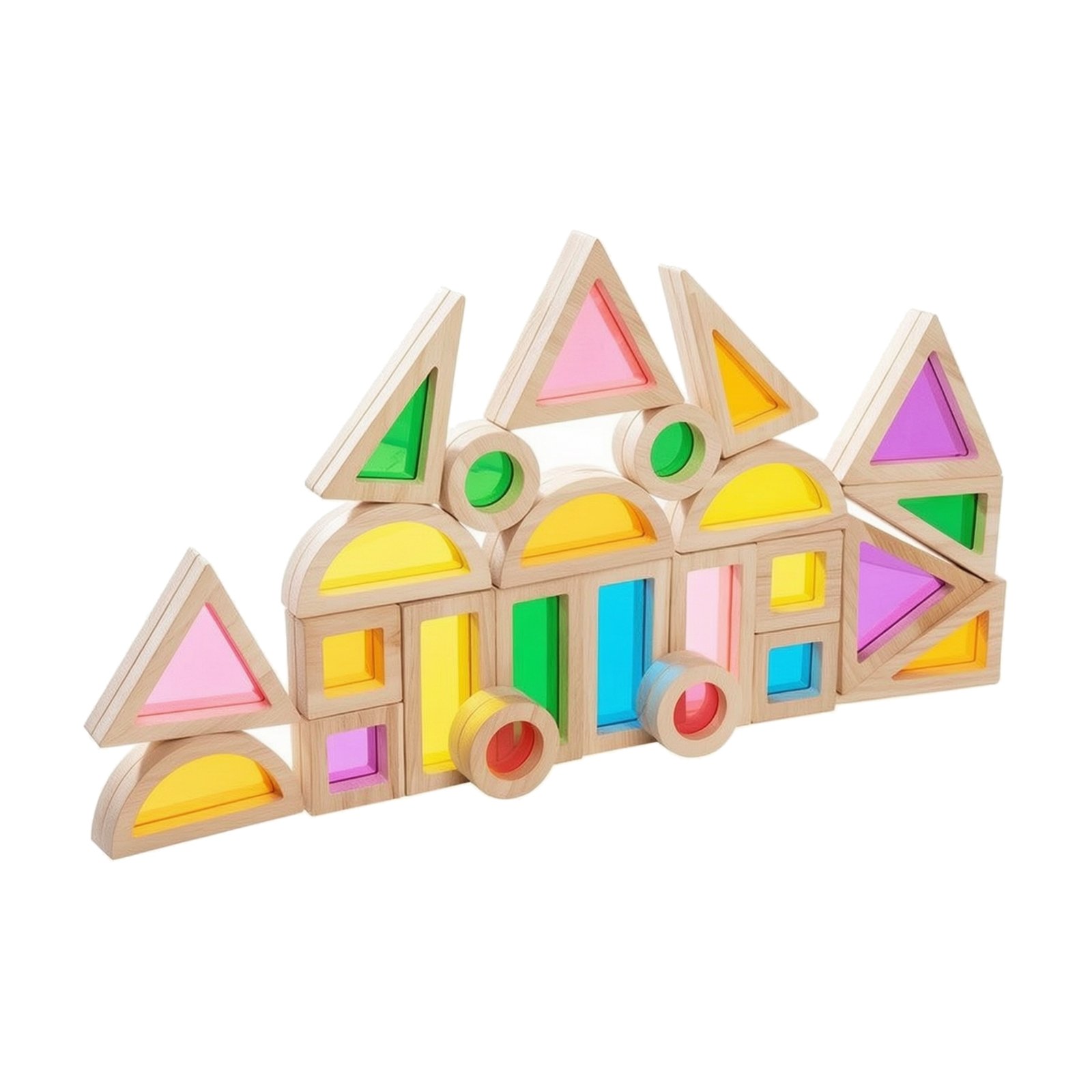 24-Piece Rubberwood Construction Blocks with Acrylic Panels