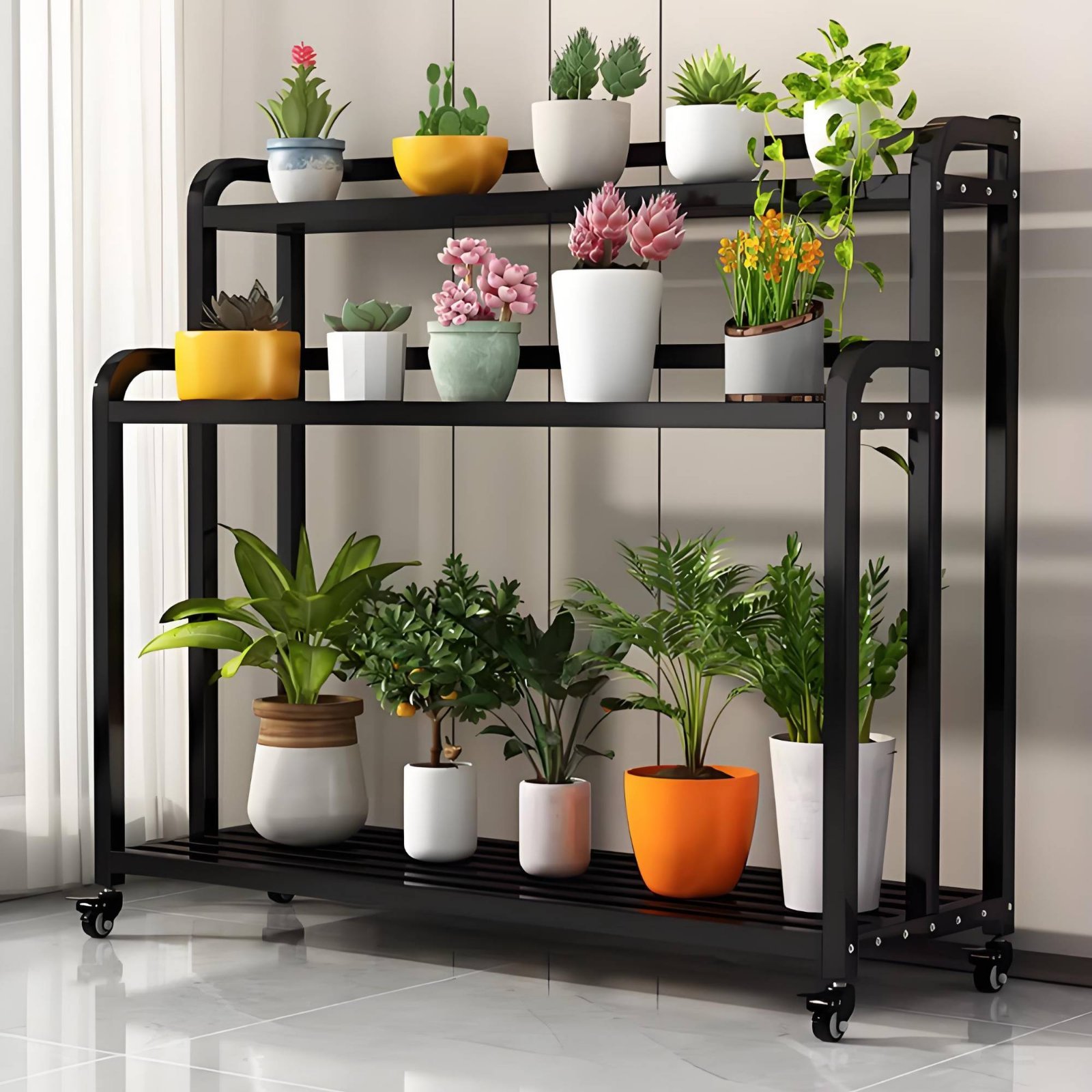 Rolling Plant Stand – Black Frame+black