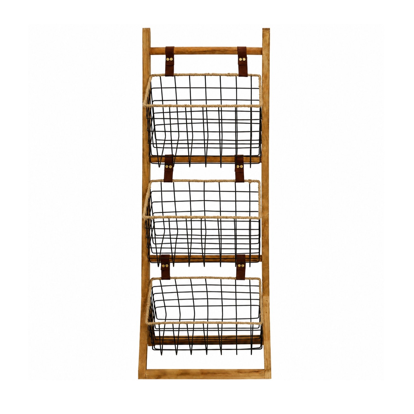 Wooden Ladder Rack with Baskets
