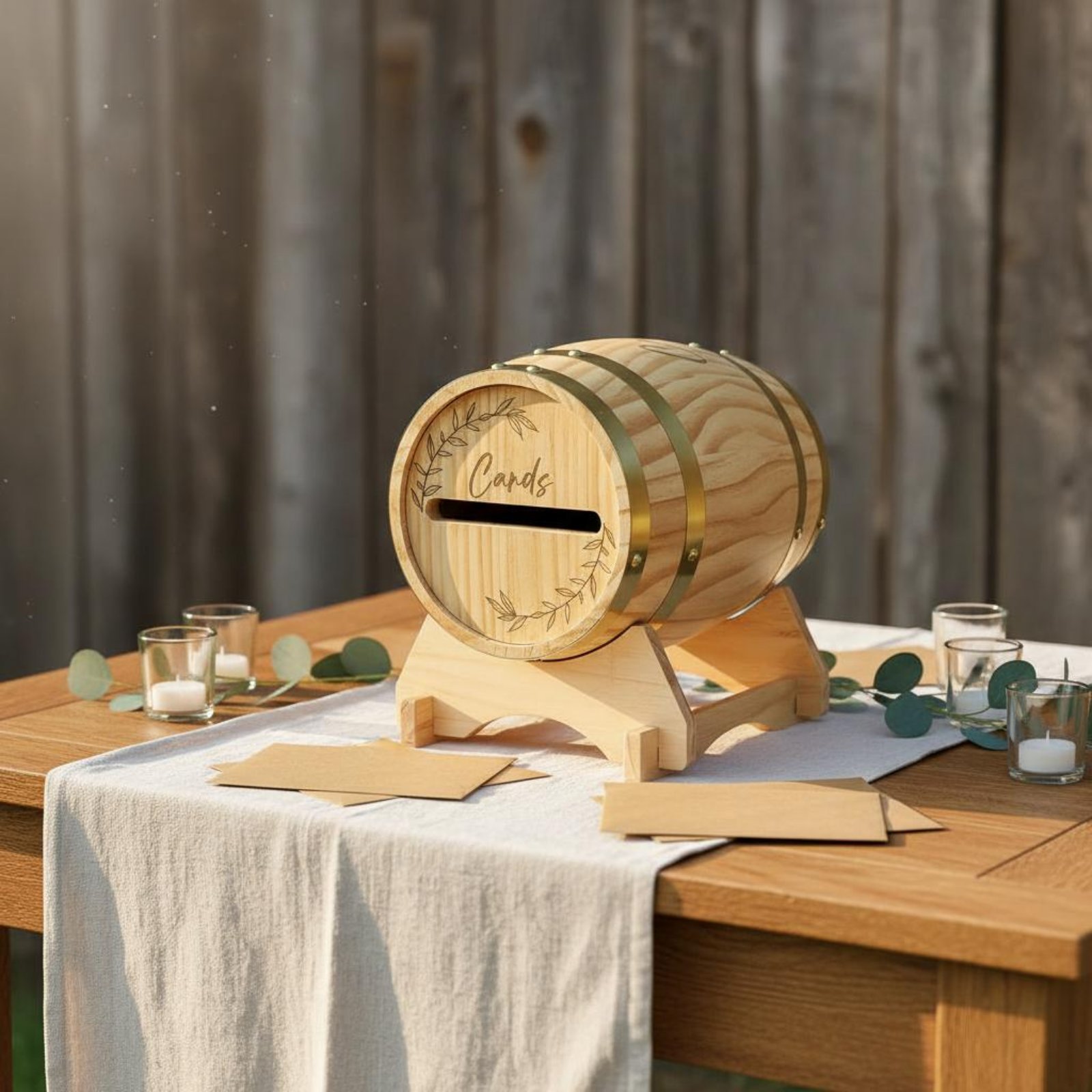 Wood Barrel Card Holder