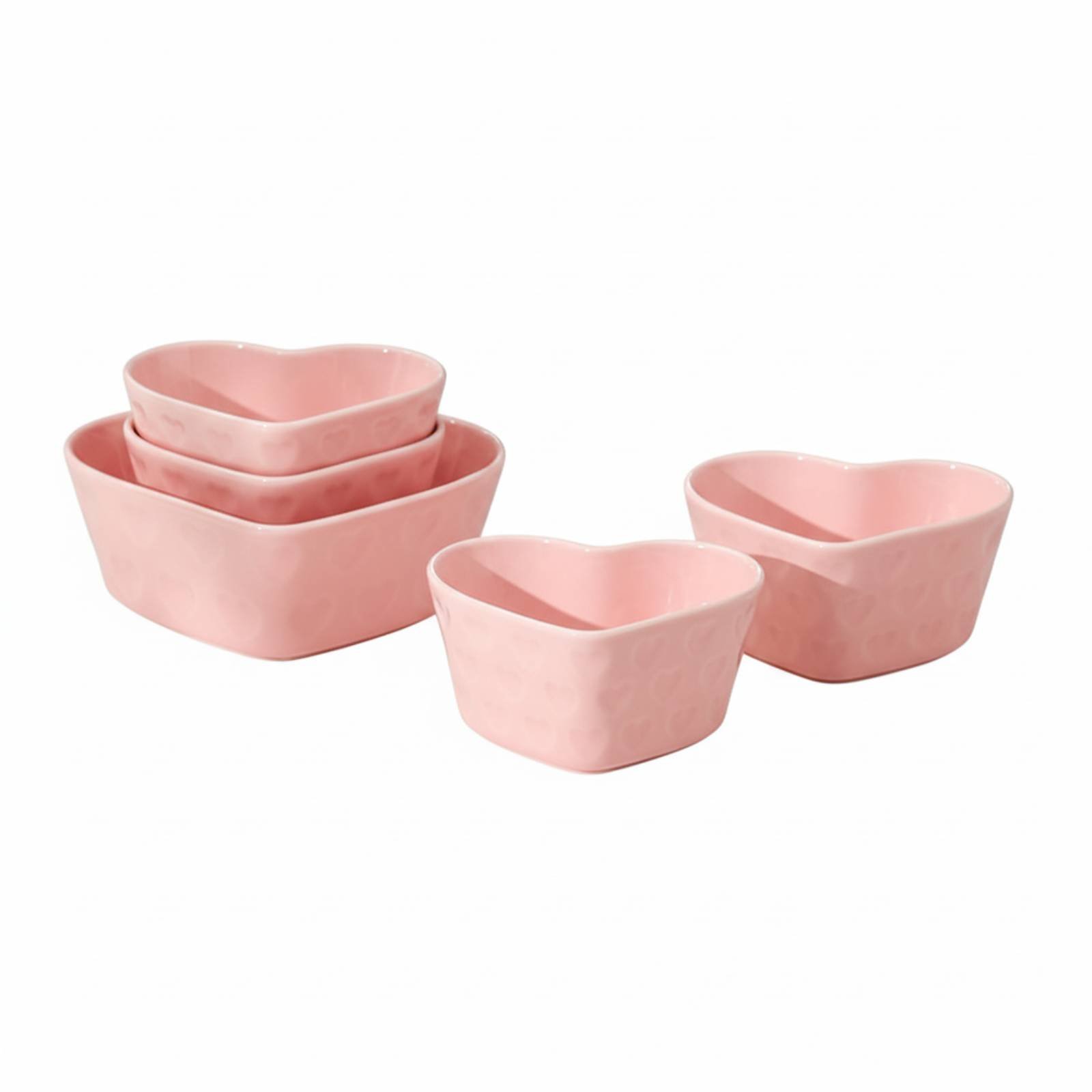 Heart-Shaped Ceramic Bowl Plate Set – Pink