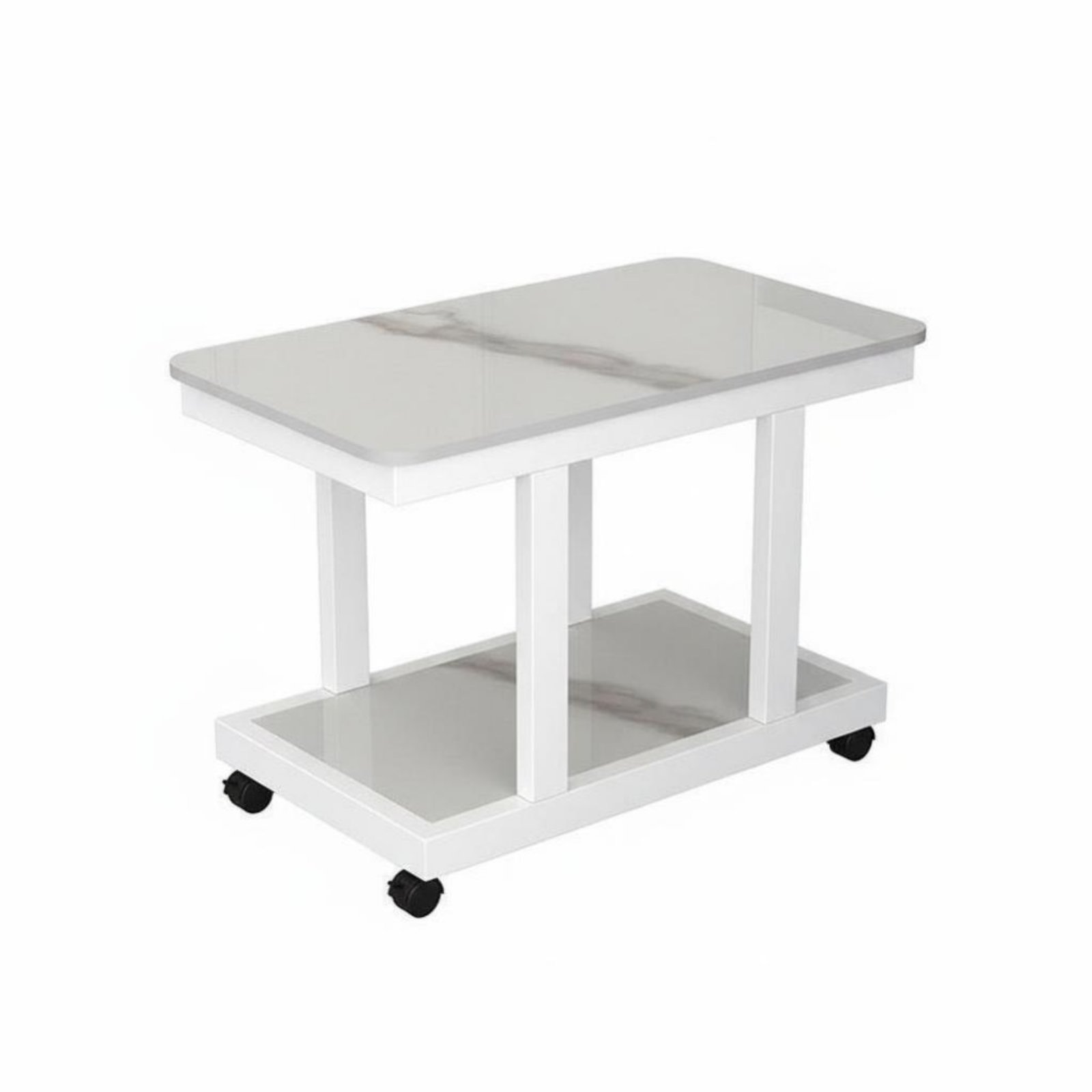 2-Tier Rolling Trolley – White, 50x30x55cm