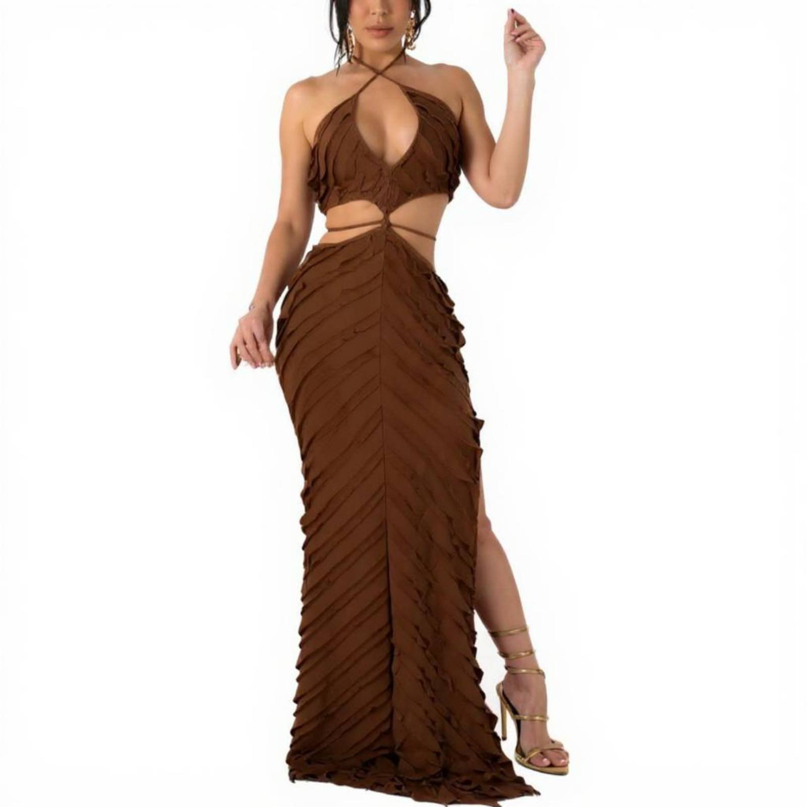 Hollow Ruffles Maxi Dress