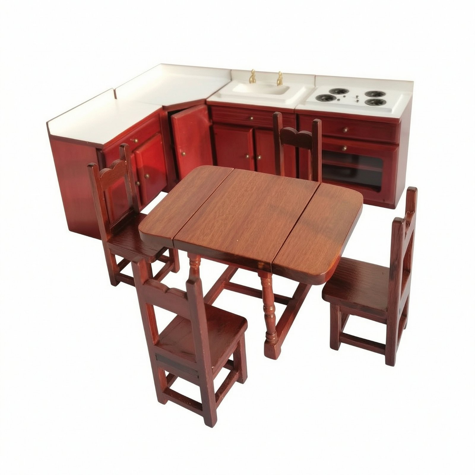 Dollhouse Kitchen with Table and Chairs Reddishwarm Brown