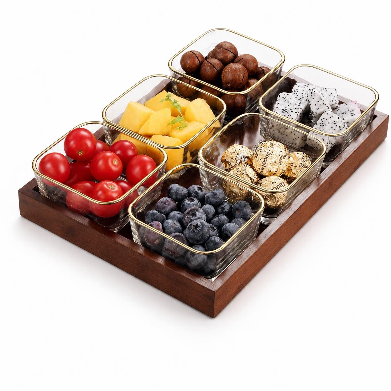 Glass Fruit Plate with Wooden Tray