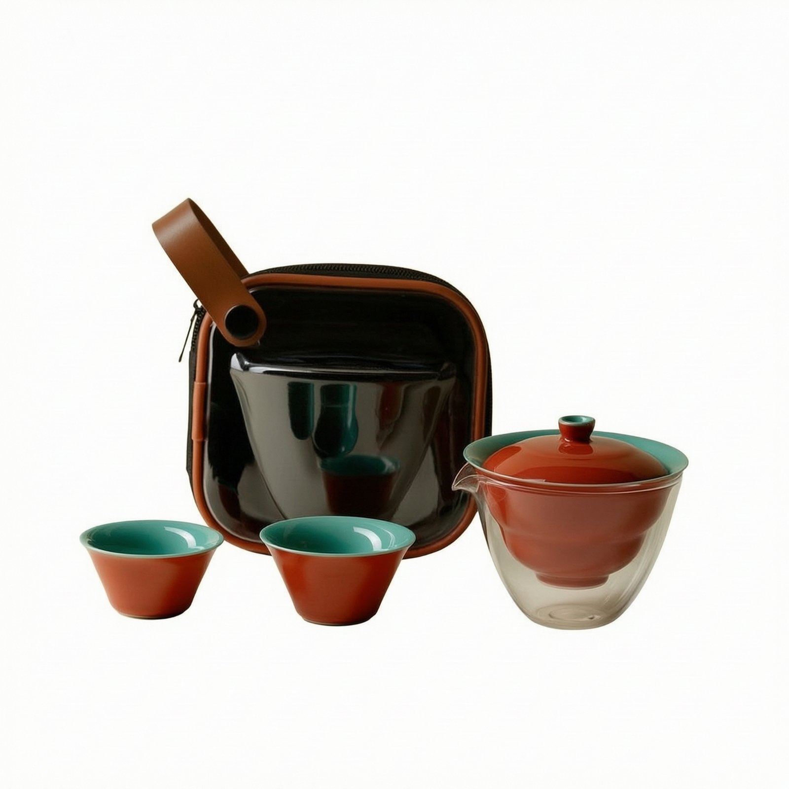 Lidded Tea Cup Set with Glass Pitcher