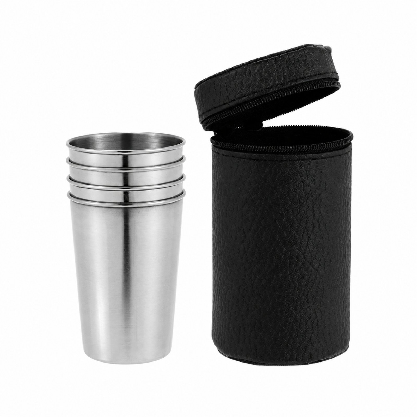 4-Piece Stainless Steel Drinking Cup with Carrying Case