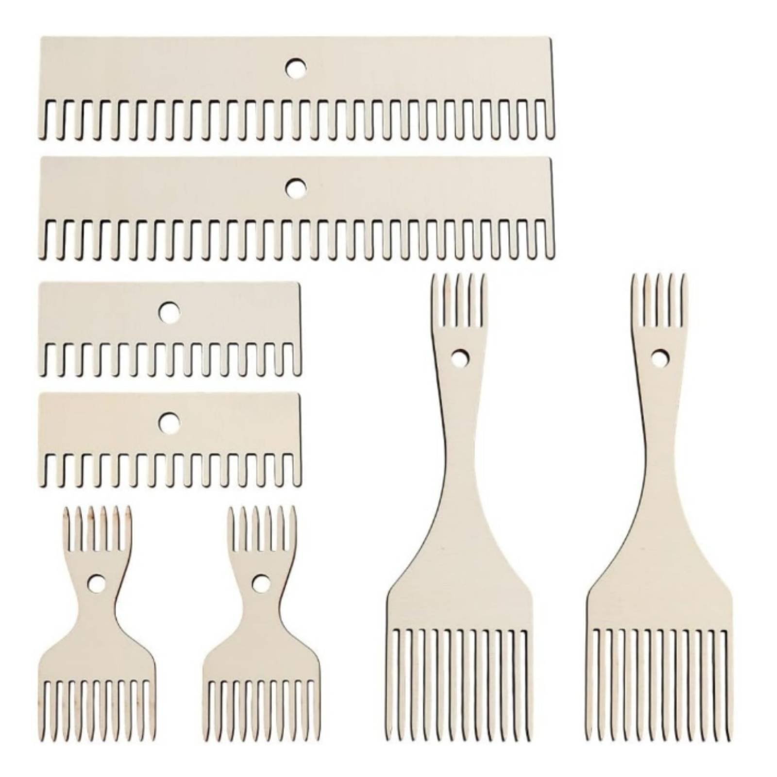 8-Piece Wooden Weaving Combs