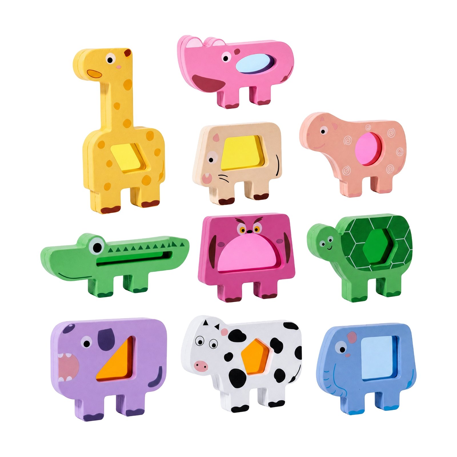 10-Piece Animal Stacking Toy Wooden