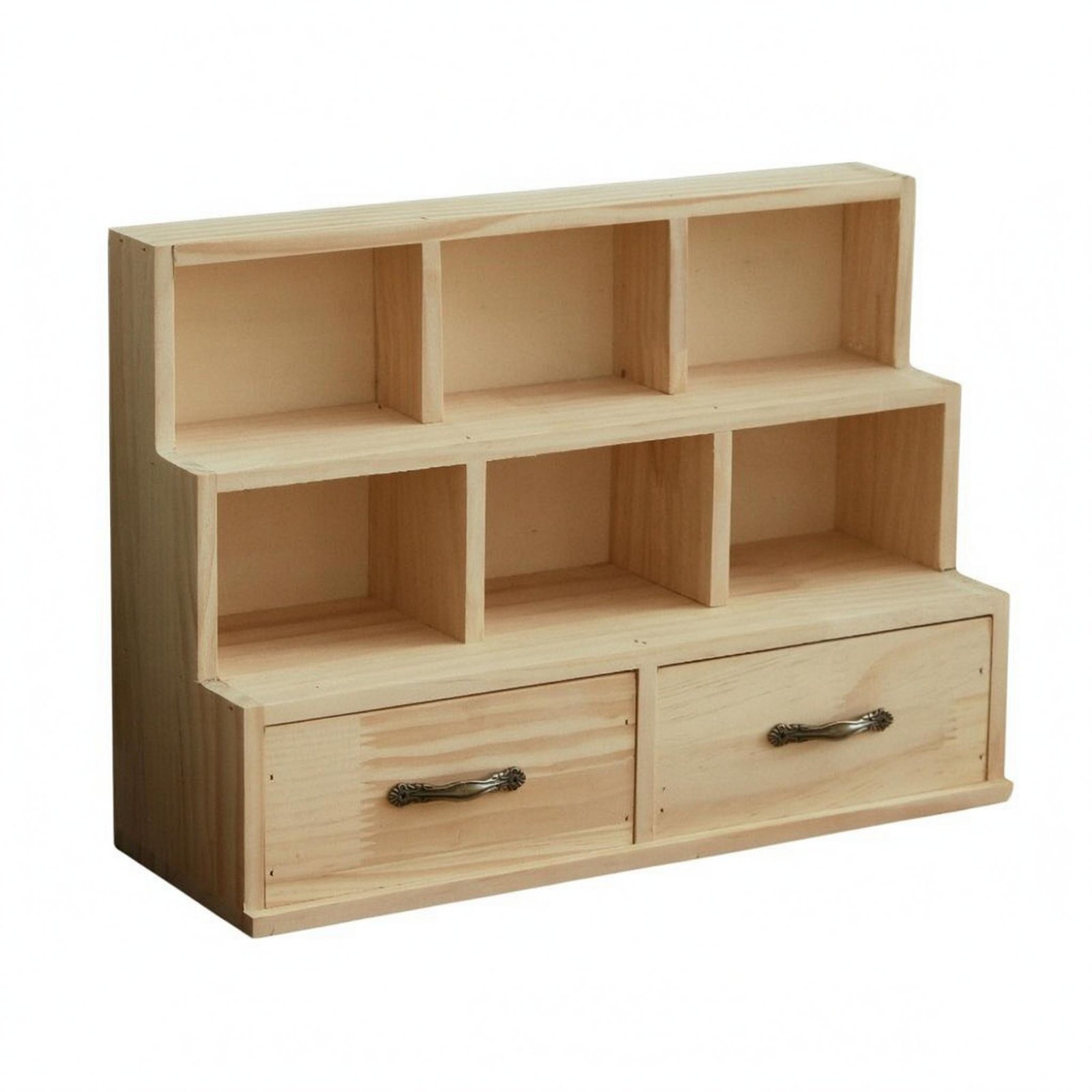 Wooden Desk Organizer – Wood, 6 Grids 2 Drawers