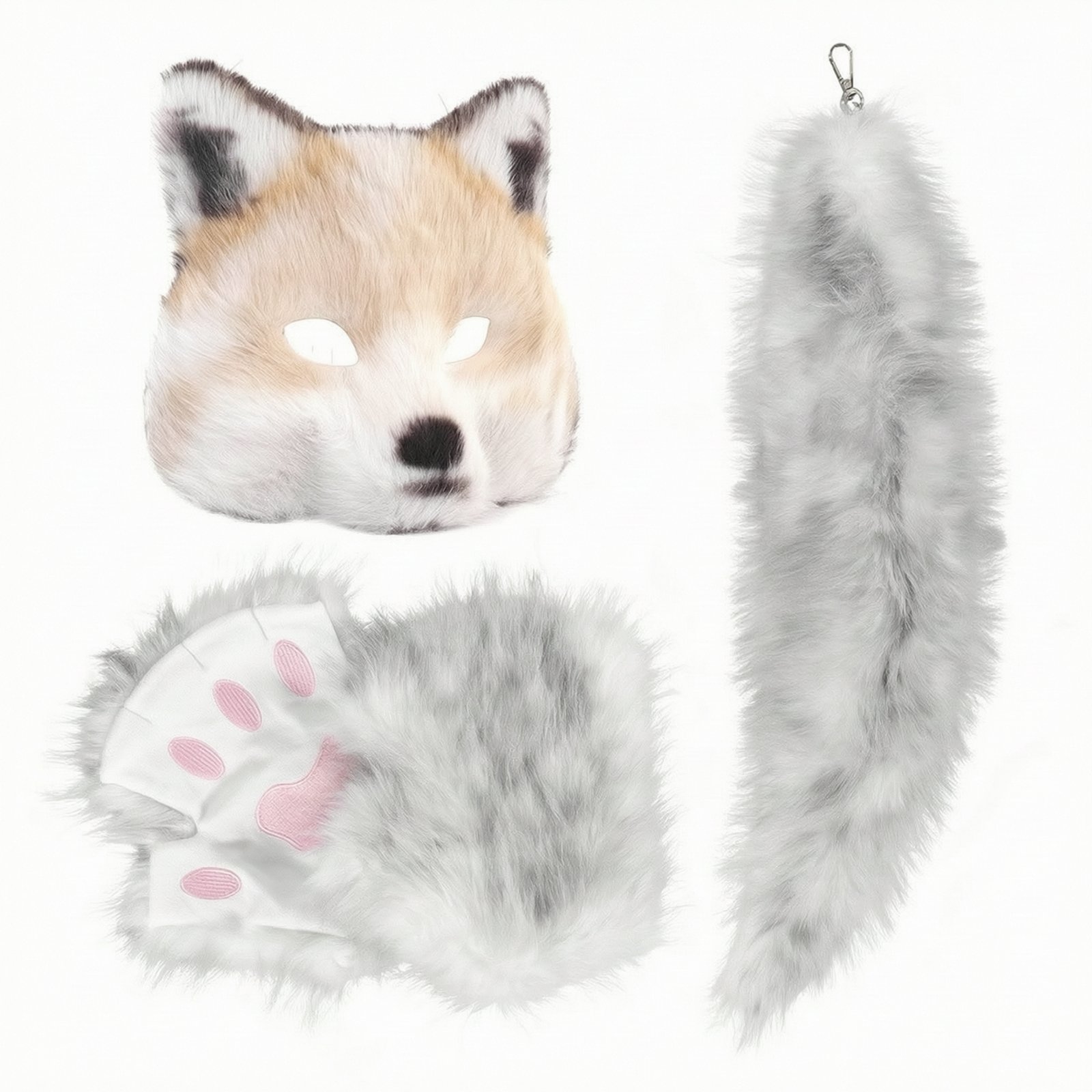 Furry Vulpine Face Covering with Tail