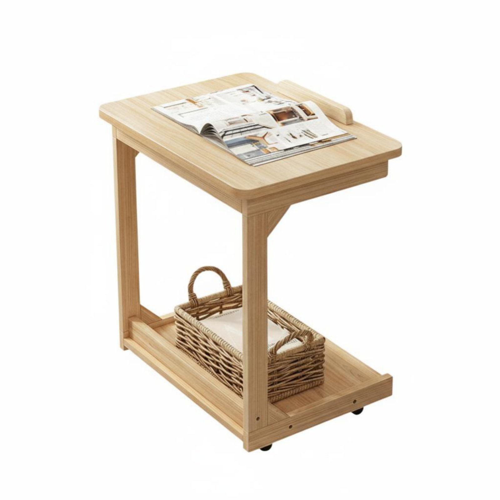 C-Shaped Snack Table with Lockable Casters