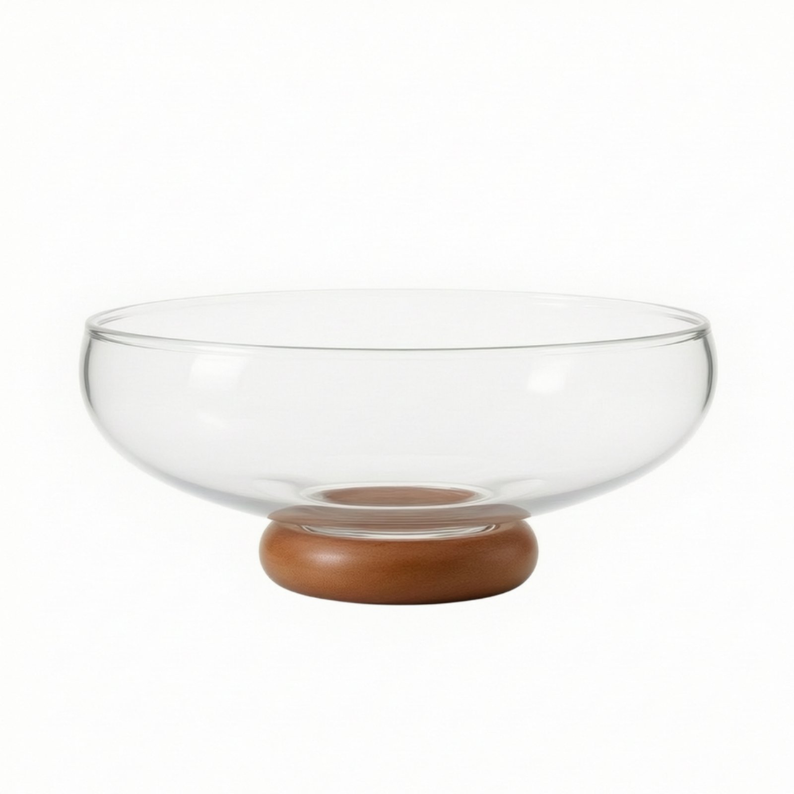 Glass Fruit Bowl with Wooden Pedestal