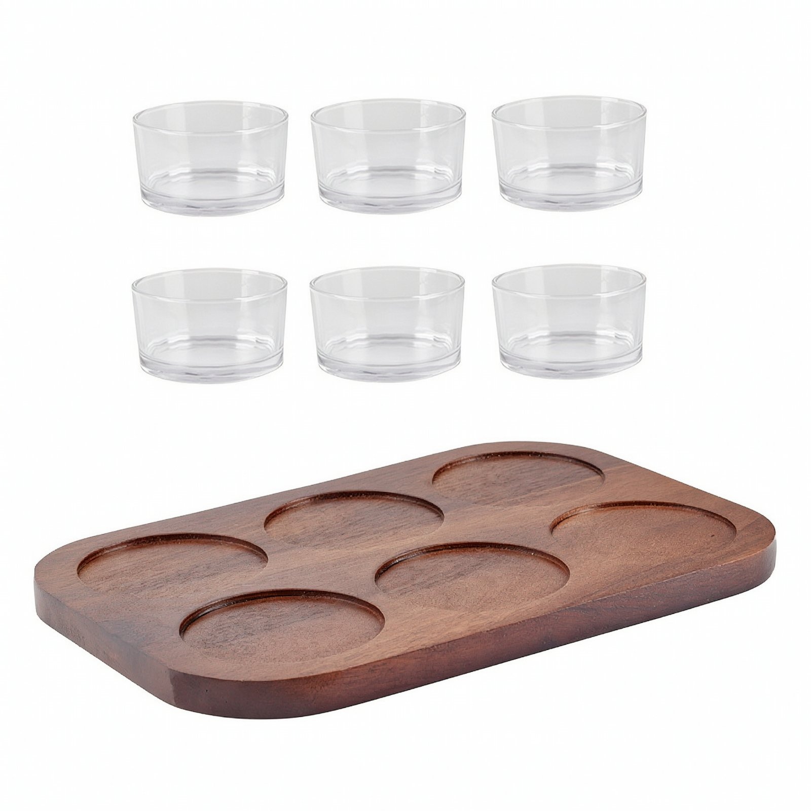 Wooden Tray with Glass Bowls