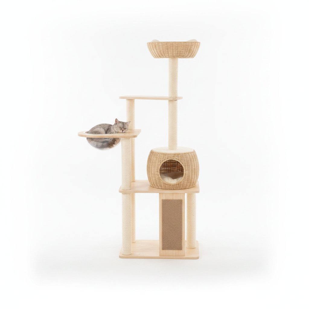 Solid Wood Cat Tree Condo