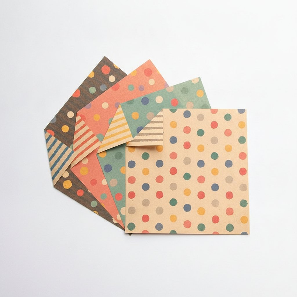 Set of 4 15Cm Striped Polka Dot Origami Paper