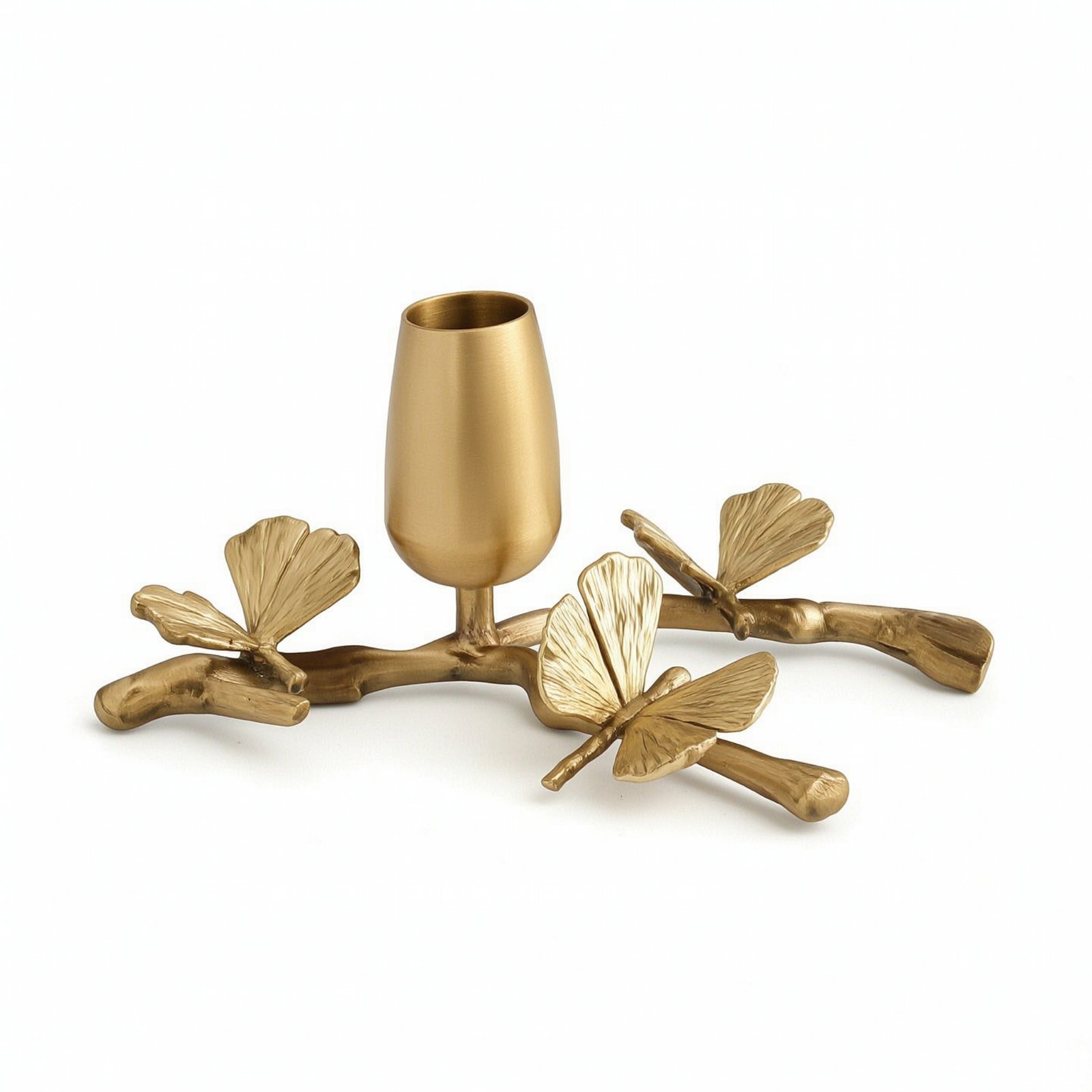 Candle Holder with Ginkgo Leaves Floral Brass Candlestick