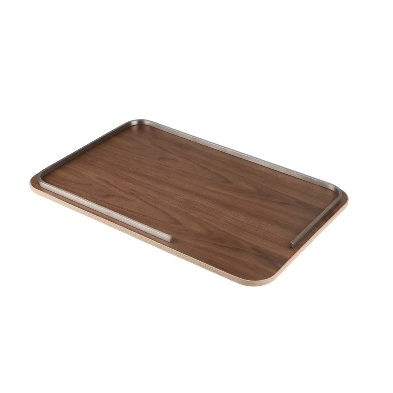 Wood Tray with Metal Rims