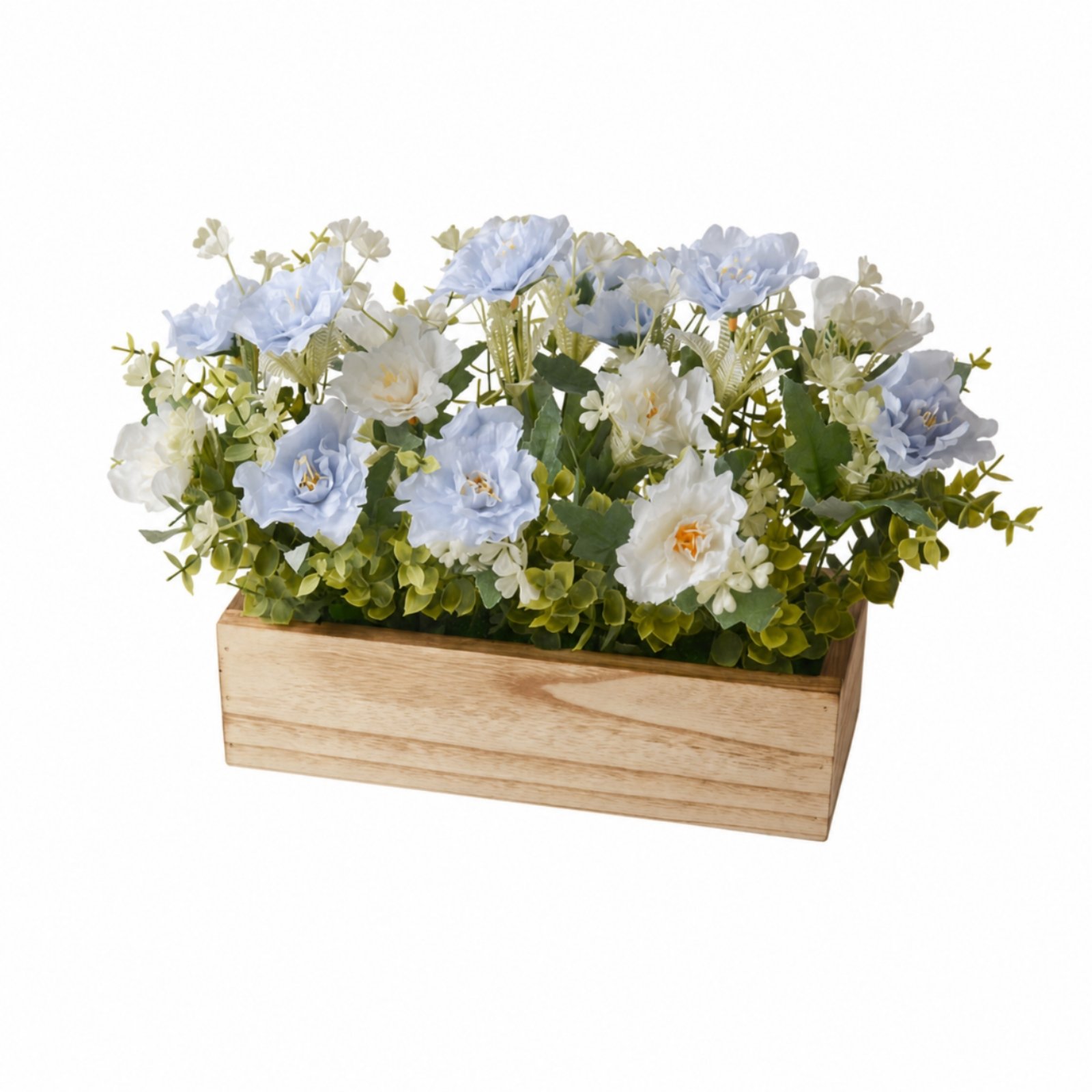 Silk Flowers in Wooden Planter