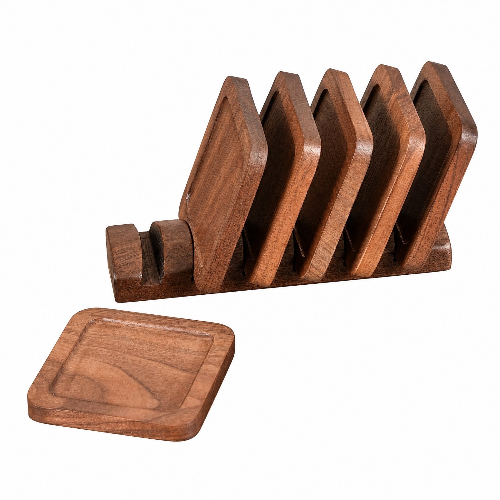 6-Piece Walnut Wooden Coaster Set