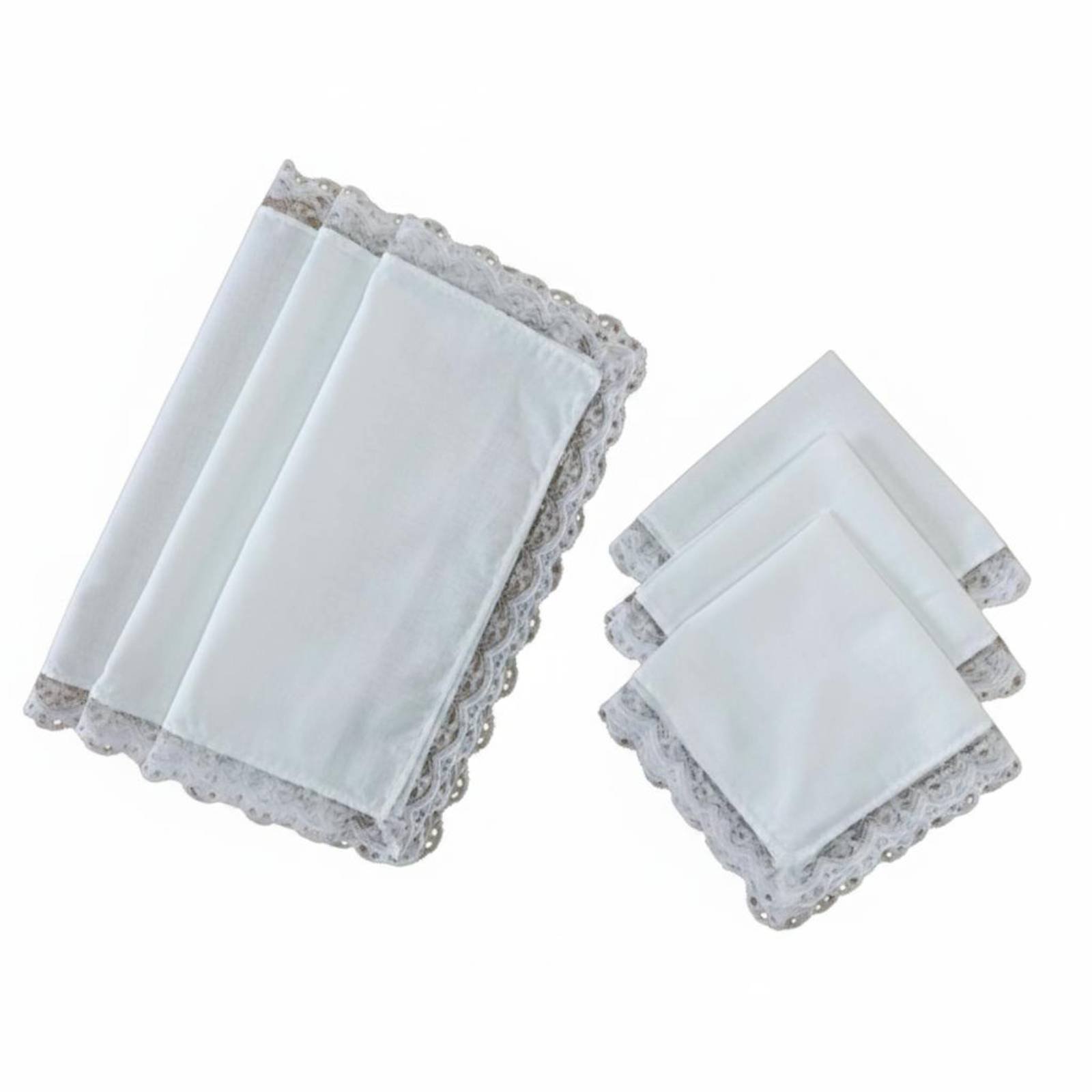 6-Piece White Lace Trim Handkerchiefs