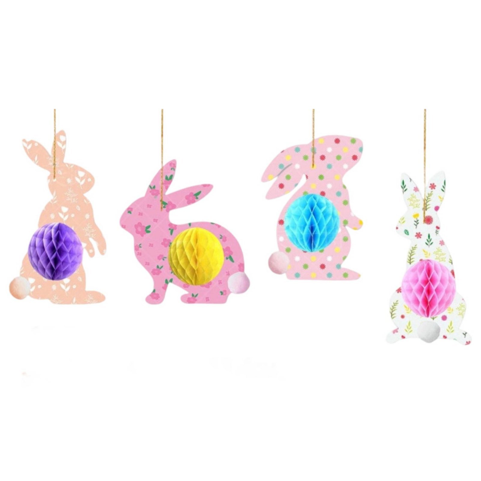 Hexagon Bunny Hanging Decoration – 4pcs Y-00192