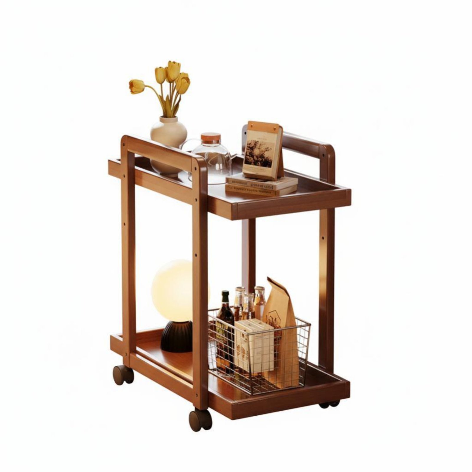 2-Tier Rolling Trolley – Simple-walnut