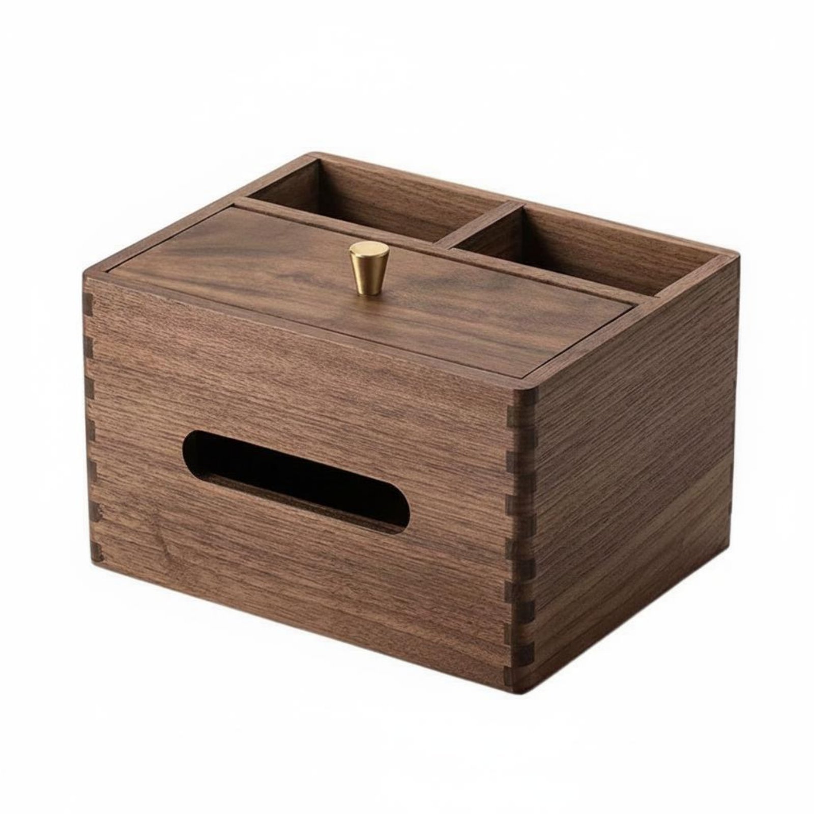 Walnut Tissue Box Cover – with Handle Remote