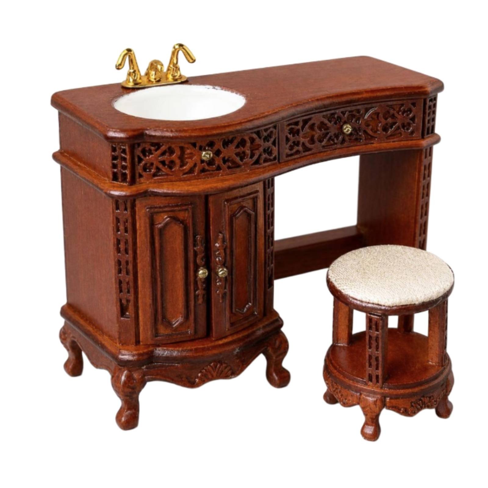1:12 Scale Dollhouse Vanity with Stool