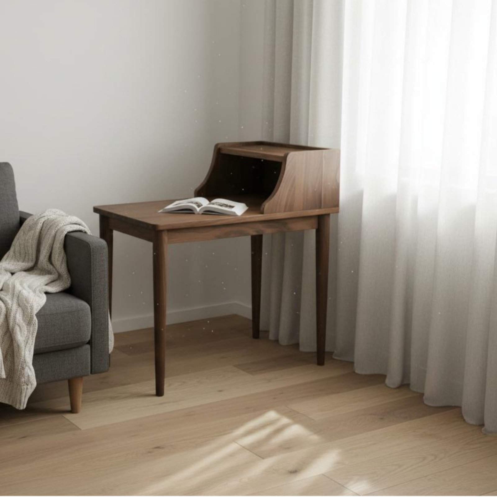C-Shaped Rolling Table – Black Walnut