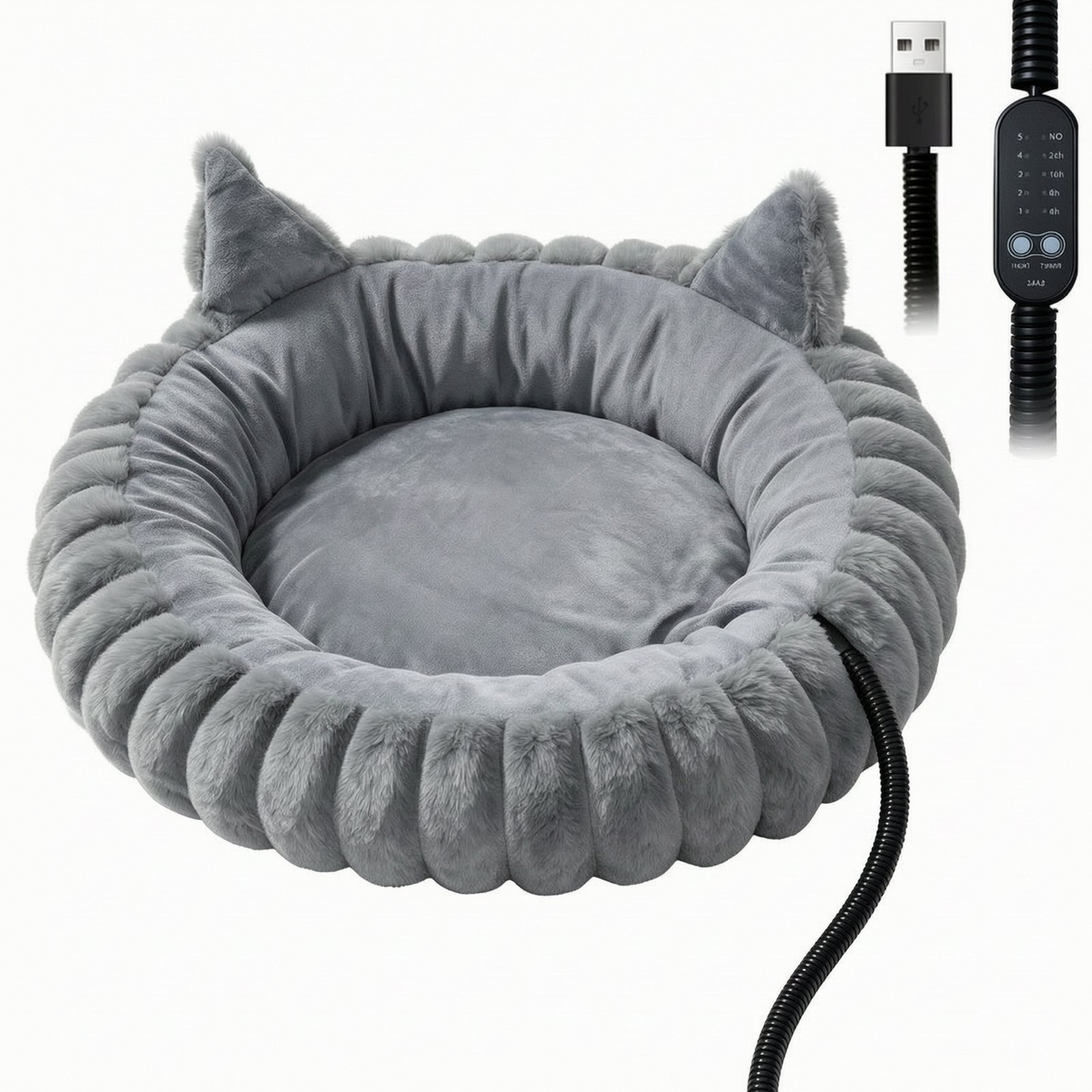 Heated Pet Bed with Cat-Ear Details
