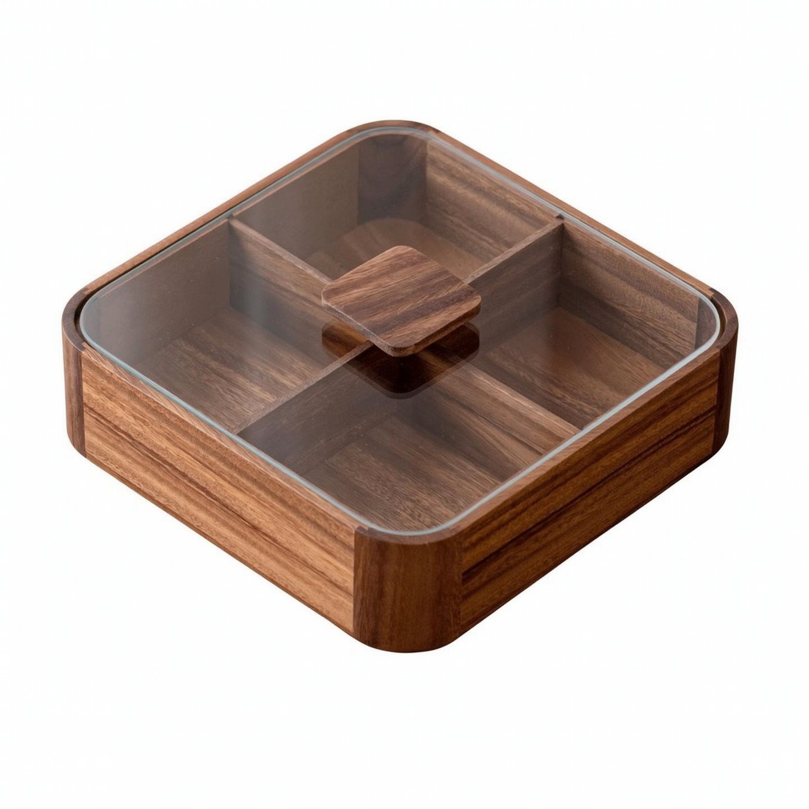 Partitioned Wooden Candy Box with Glass Lid