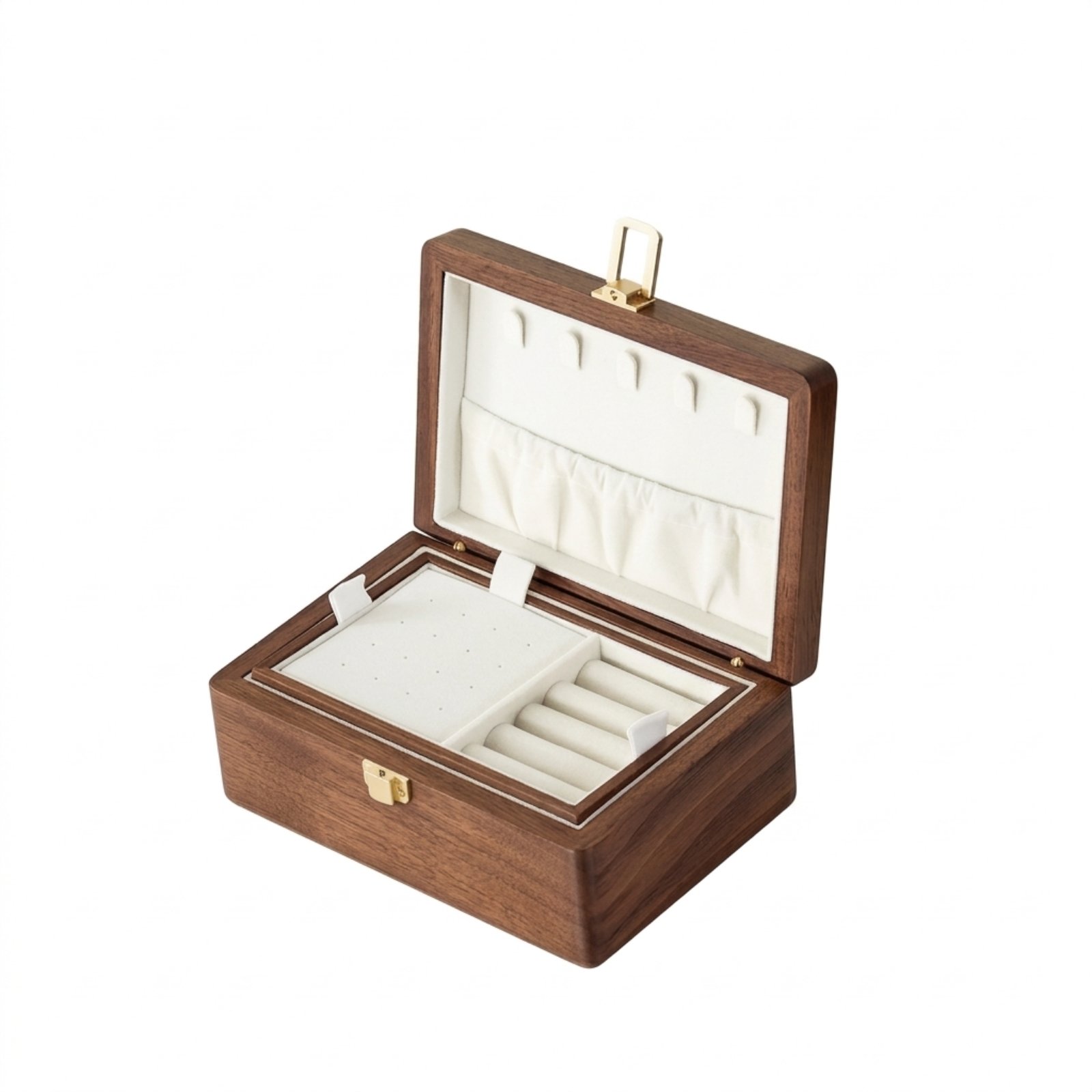 Walnut Jewelry Box – 17x12x7cm, 2-layer White
