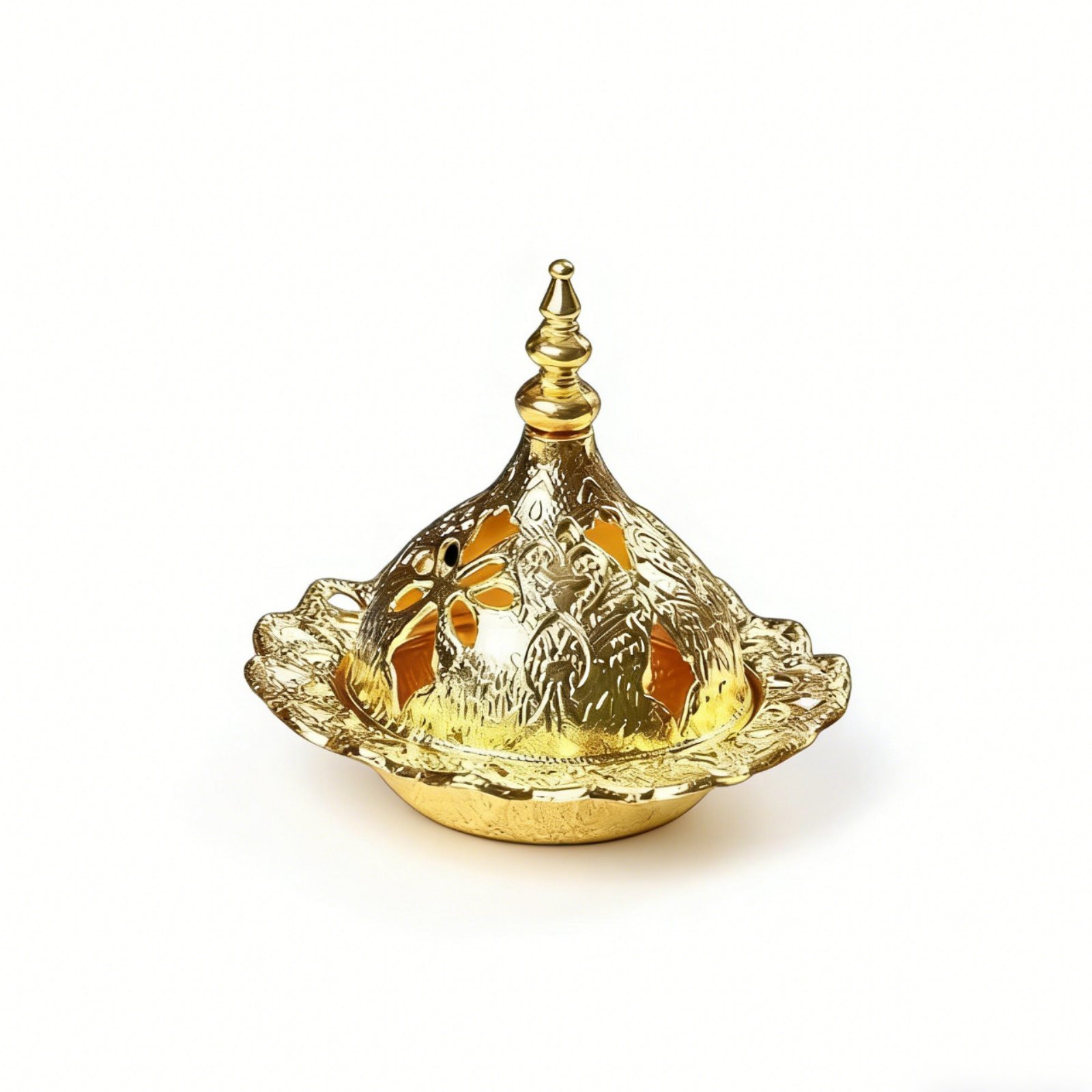 Gold Metal Hollow Carved Incense Burner