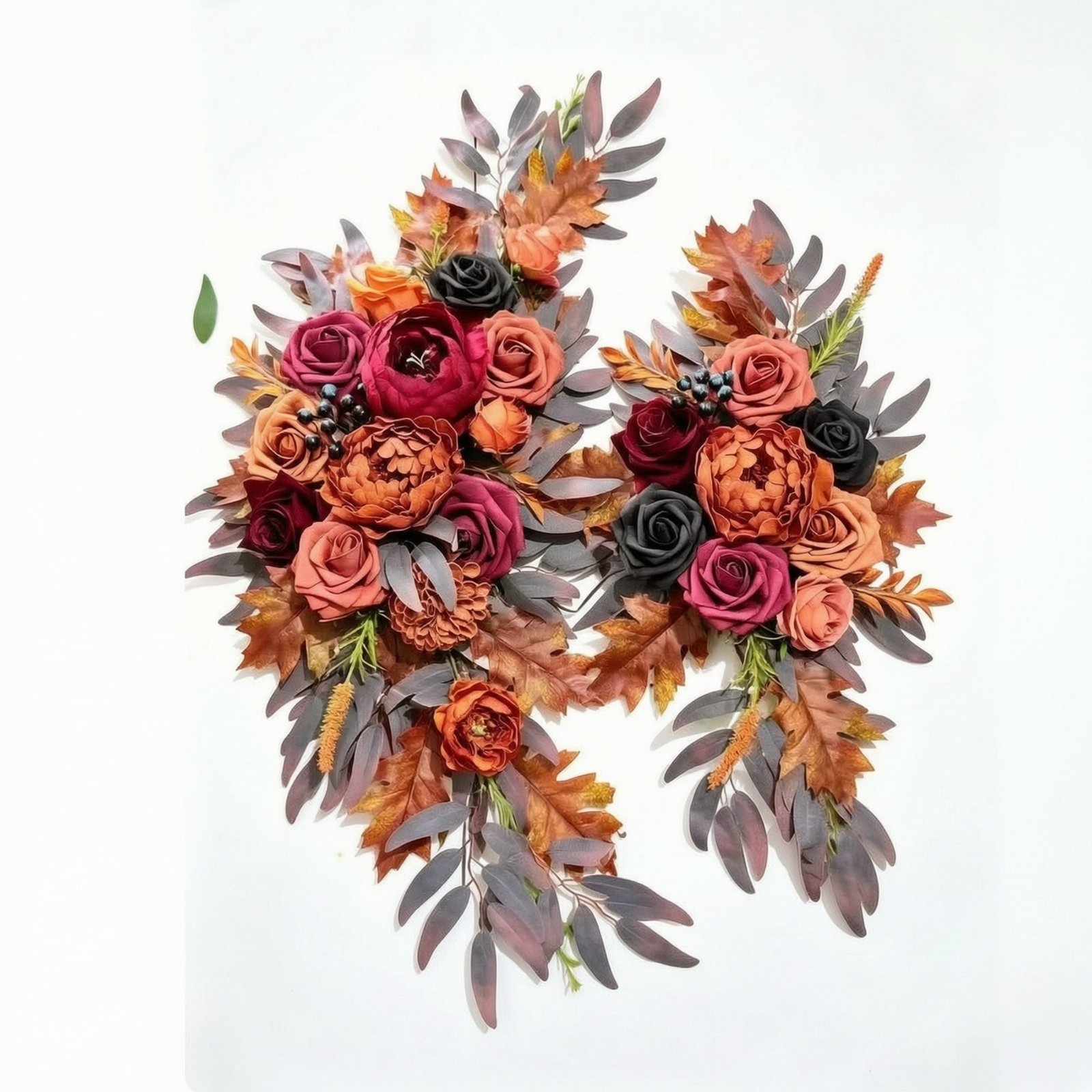 2-Piece Wedding Arch Flower Swag with Green Leaves